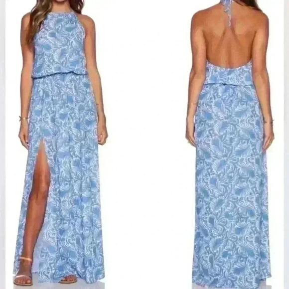 Show Me Your Mumu Heather Halter Dress Color Blue Size Small - Picture 1 of 11